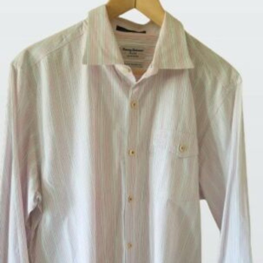 Tommy Bahama business button down striped shirt sz L 100% cotton